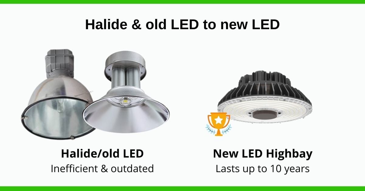 Halide and old led vs new led highbay 3