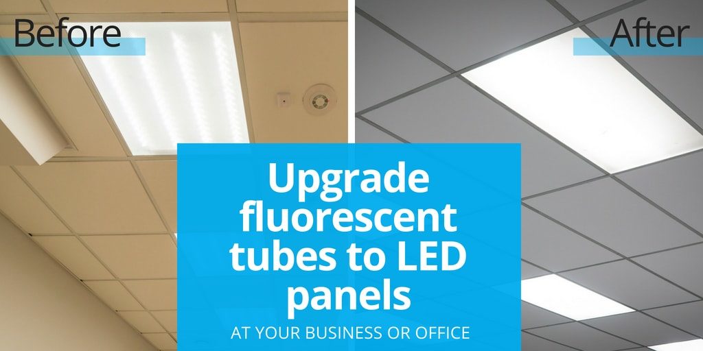 Before and after LED upgrade in an office